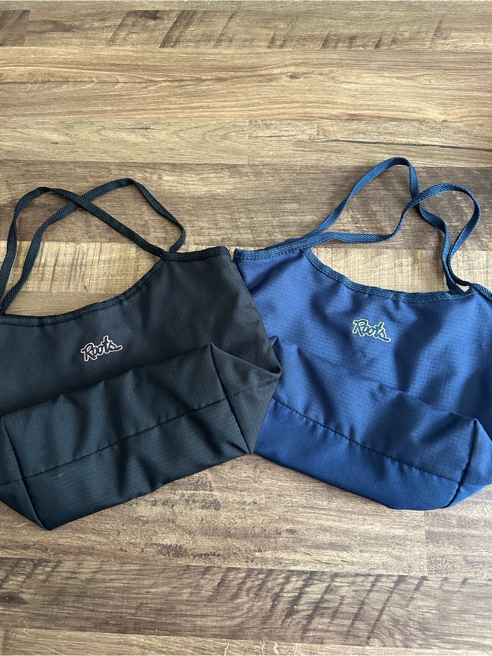 Roots Canada Nylon Tote Bag Bundle - Set of 2 (Black and Navy Blue)